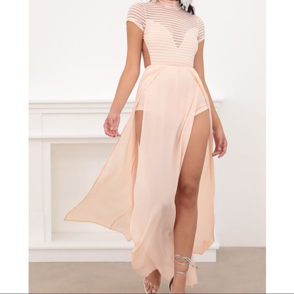 Lucy in the Sky Dresses & Skirts - Couture Strip Mesh Maxi in Blush